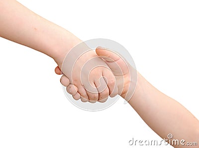 Friendly handshake two children Stock Photo