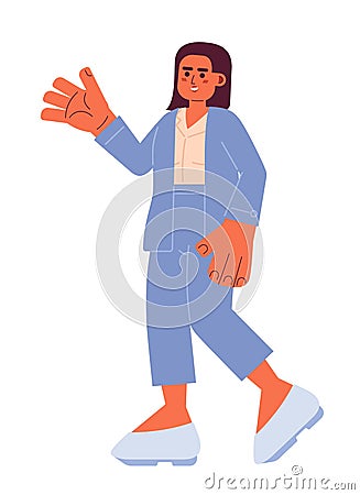 Friendly hispanic businesswoman greeting 2D cartoon character Vector Illustration