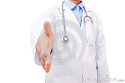 Friendly male doctor with open hand ready for hugging Stock Photo