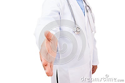 Friendly male doctor with open hand ready for hugging Stock Photo