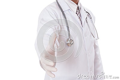 Friendly male doctor with open hand ready for hugging Stock Photo