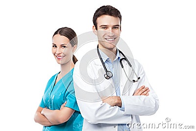 Friendly male and female doctors Stock Photo