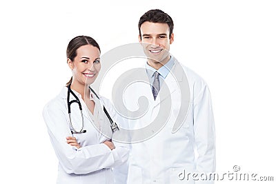 Friendly male and female doctors Stock Photo