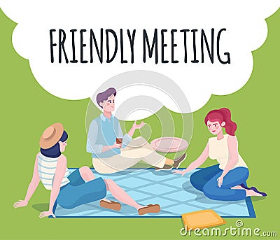 Friendly meeting banner design template. Weekends, camping vector flat illustration. Vector Illustration