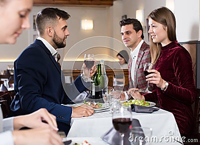 Friendly meeting in restaurant Stock Photo