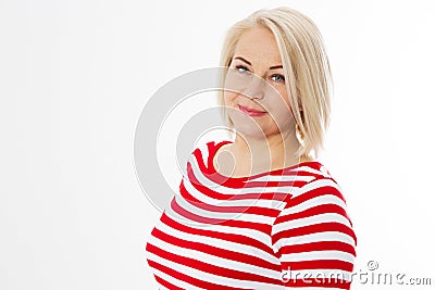 Friendly middle-aged woman portrait close up isolated copy space Stock Photo