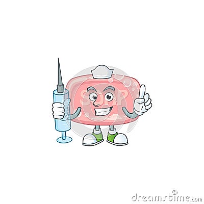 Friendly Nurse pink soap mascot design style using syringe Vector Illustration