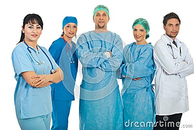 Friendly physician woman and her team Stock Photo