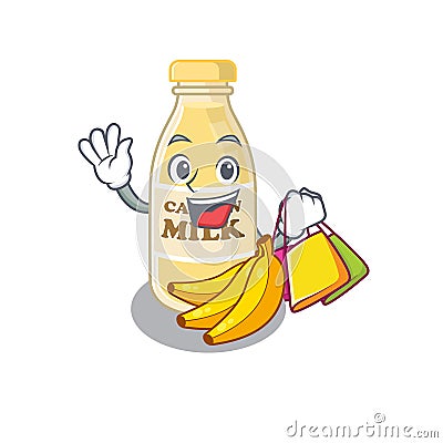 A friendly rich cashew milk waving and holding Shopping bag Vector Illustration