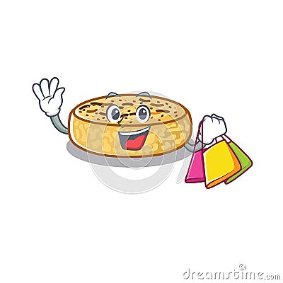 A friendly rich crumpets waving and holding Shopping bag Vector Illustration