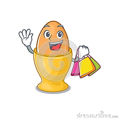 A friendly rich egg cup waving and holding Shopping bag Vector Illustration