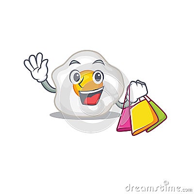 A friendly rich fried egg waving and holding Shopping bag Vector Illustration