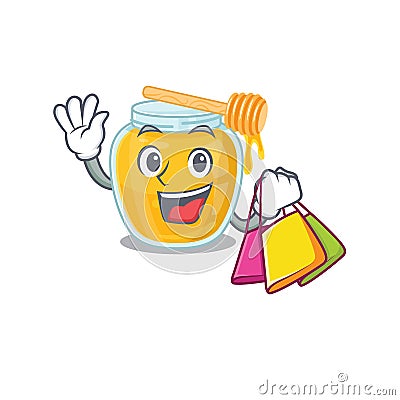 A friendly rich honey waving and holding Shopping bag Vector Illustration