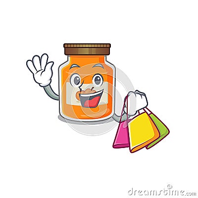 A friendly rich peach jam waving and holding Shopping bag Vector Illustration