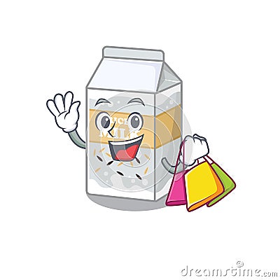 A friendly rich rice milk waving and holding Shopping bag Vector Illustration