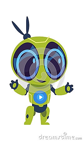 Friendly robot. Futuristic droid with friendly eyes. Cartoon vector image humanoid character Vector Illustration