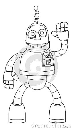 Friendly Robot Kids Coloring Cartoon Character Vector Illustration