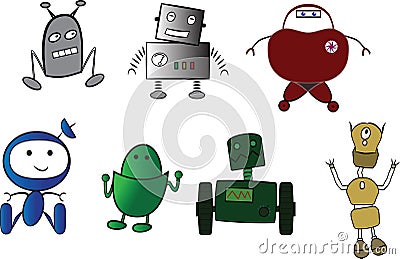 Friendly Robots Vector Illustration