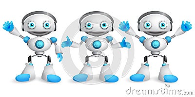 Friendly robots vector character set. Funny mascot robot design Vector Illustration