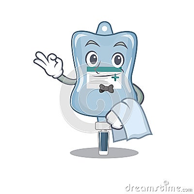 Friendly saline bag Character stand as a Waiter character Vector Illustration