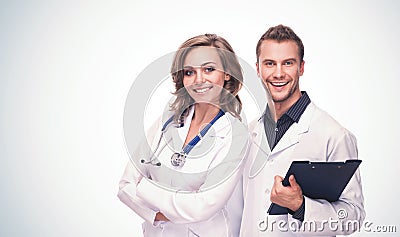Friendly Smiling Male and Female Doctors Stock Photo