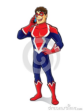 Friendly Superhero Talking Vector Illustration