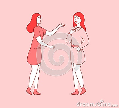 Friendly talking woman coworkers, friends meeting Vector Illustration