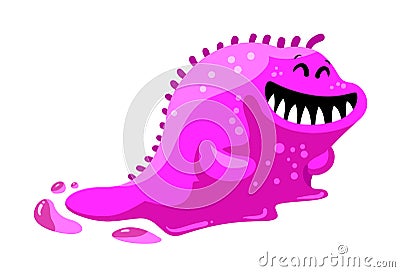 Friendly Toothy Slug Monster, Alien with Pink Slime Body Isolated on White Background. Fantasy Beast, Funny Creature Vector Illustration