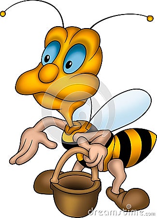 Friendly wasp with basket Cartoon Illustration