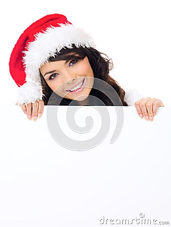 Friendly woman with a blank Christmas sign Stock Photo