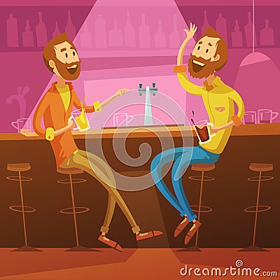 Friends In The Bar Illustration Vector Illustration