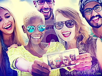 Friends Beach Vacation Summer Selfie Concept Stock Photo