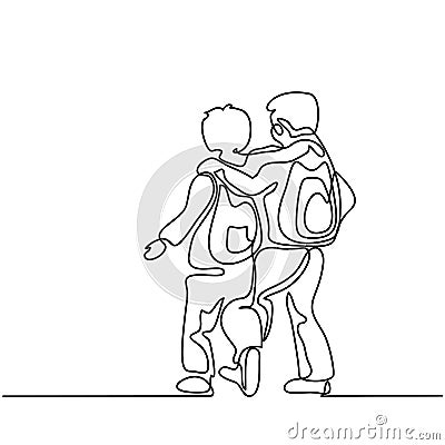 Friends boys going back to school with bags Vector Illustration