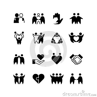 Friends, buddies, man hug line icons. Friendship, harmony and friendly group outline symbols isolated Vector Illustration