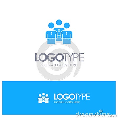 Friends, Business, Group, People, Protection, Team, Workgroup Blue Solid Logo with place for tagline Vector Illustration