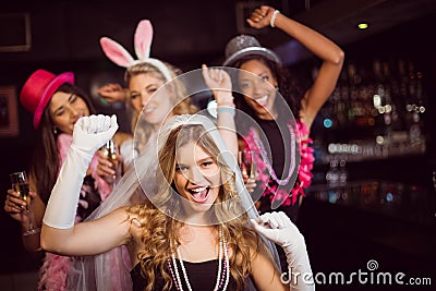 Friends celebrating bachelorette party Stock Photo