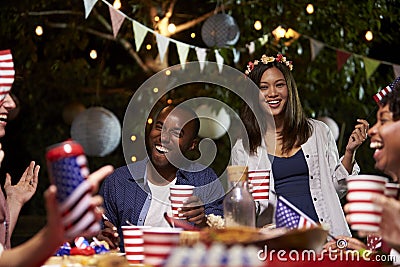 Friends Celebrating 4th Of July Holiday With Backyard Party Stock Photo