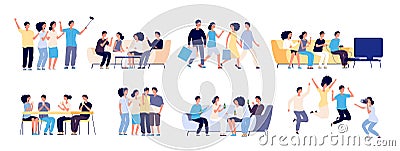 Friends characters. Friendship between people. Young best friends spending time together in conversation cartoon Vector Illustration