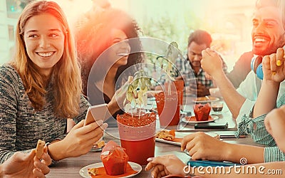 Friends at coffee shop having a laugh and a coffee break. Stock Photo