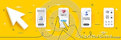 Friends couple, Love lock and Woman love line icons pack. For web app. Phone screen mockup. Vector Vector Illustration