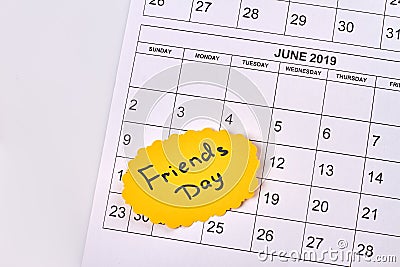 Friends day concept. April calendar on white background. Stock Photo