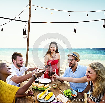 Friends Dining Summer Beach Party Cheerful Concept Stock Photo