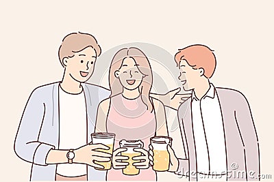 Friends drink beer and laugh enjoying socializing and friendly conversation during oktoberfest Vector Illustration