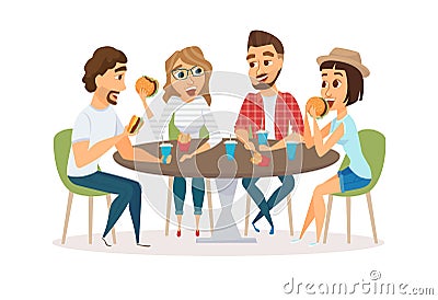 Friends eating fast food Vector Illustration