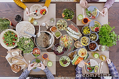 Friends eating healthy lunch Stock Photo