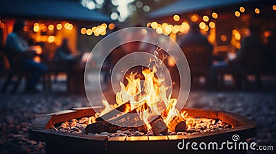 Friends enjoying outdoor barbecue. capturing the warm ambiance and conversations around the fire pit Stock Photo
