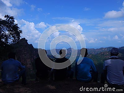 Friends enjoying valley view Editorial Stock Photo