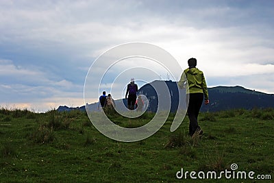 Friends exploring Rarau mountains in Romania Stock Photo
