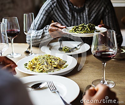 Friends Gathering Eating Food Together Happiness Stock Photo