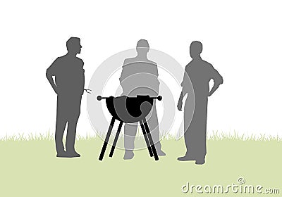 Friends having a barbecue in garden Vector Illustration